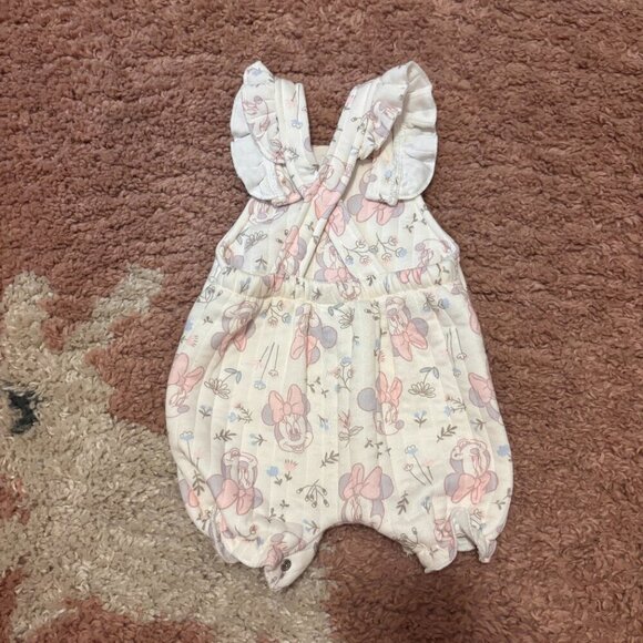 Disney Minnie Pink Overalls Baby Girl 3/6Months SUPER SOFT Ruffles Cross Back - Picture 2 of 4
